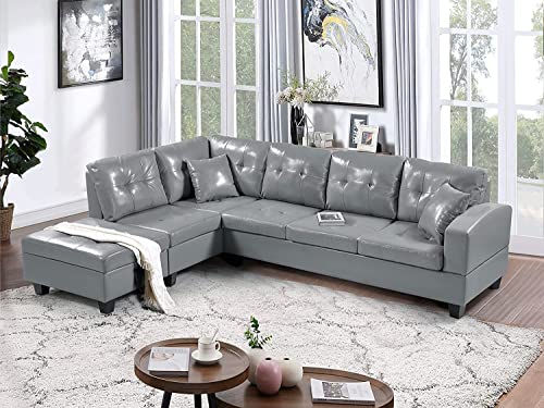 EMKK Variable Bed Sofa Living Room Folding Sectional Sofa with Reversible Chaise Lounge, Upholstered L-Shaped Couch with Two Cup Holders 2 Pillows for Office Apartment Large Space Furniture Sets