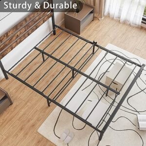 Queen Size Metal Platform Bed Frame with Rustic Vintage Wood Headboard, Strong Metal Slats Support,82" Black Bed Frame,Mattress Foundation with Storage Space,No Box Spring Needed