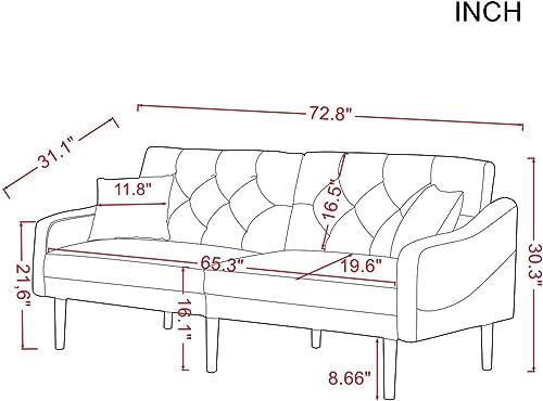 ERYE 3-in-1 Upholstered Futon Sofa Loveseat Convertible Sleeper Couch Bed,2-Seaters Sofa & Couch Soft Cushions Love Seat Daybed for Small Space Living Room Napping