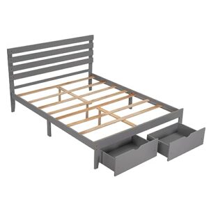 RIDFY Queen Size Wood Platform Bed Frame with Drawers,Heavy Duty Platform Bed Frame with Headboard,Bed Frame with Storage,No Box Spring Needed, Easy Assembly(Queen) (Grey)