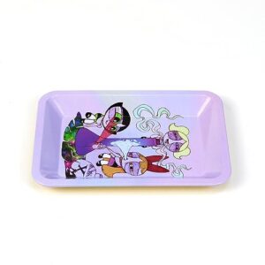 Rolling Trays Premium Metal Tray with Design - Perfect Size for Home Or Travel Accessories, Pink