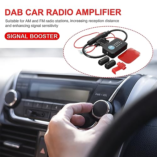 AICEL Car Antenna Booster, FM Radio Antenna Amplifier, Universal 12V Car FM Radio Aerial Antenna Amplifier Strengthen Booster, Signal Reception Adapter for Car Stereo, Audio, Radio, Media