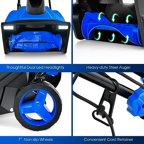 Safstar Snow Blower, 20-Inch 15-AMP Walk-Behind Snow Thrower W/LED Headlights & 180° Rotating Chute, 30FT Throwing Distance, 10" Depth Clearing Path, Electric Corded Snowblower for Driveway (Blue)