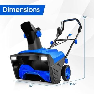 Safstar Snow Blower, 20-Inch 15-AMP Walk-Behind Snow Thrower W/LED Headlights & 180° Rotating Chute, 30FT Throwing Distance, 10" Depth Clearing Path, Electric Corded Snowblower for Driveway (Blue)