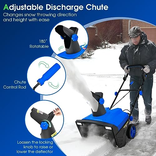 Safstar Snow Blower, 20-Inch 15-AMP Walk-Behind Snow Thrower W/LED Headlights & 180° Rotating Chute, 30FT Throwing Distance, 10" Depth Clearing Path, Electric Corded Snowblower for Driveway (Blue)