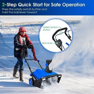 Safstar Snow Blower, 20-Inch 15-AMP Walk-Behind Snow Thrower W/LED Headlights & 180° Rotating Chute, 30FT Throwing Distance, 10" Depth Clearing Path, Electric Corded Snowblower for Driveway (Blue)