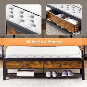 GAOMON Queen Bed Frame with Headboard and 2 Drawers, Metal Platform Bed Frame Queen Size with Storage Drawer, No Box Spring Needed, Noise Free, Rustic Brown