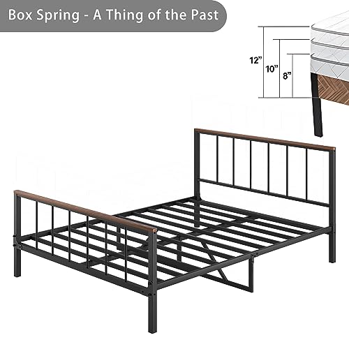 RIDFY Queen Size Metal Bed Frame with Headboard and Footboard,84" Sturdy Platform Bed Frame with Storage Space,Black Bed Frame Bearing 660lbs,No Box Spring Needed,Easy to Assemble, No Noise