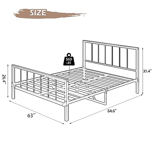 RIDFY Queen Size Metal Bed Frame with Headboard and Footboard,84" Sturdy Platform Bed Frame with Storage Space,Black Bed Frame Bearing 660lbs,No Box Spring Needed,Easy to Assemble, No Noise