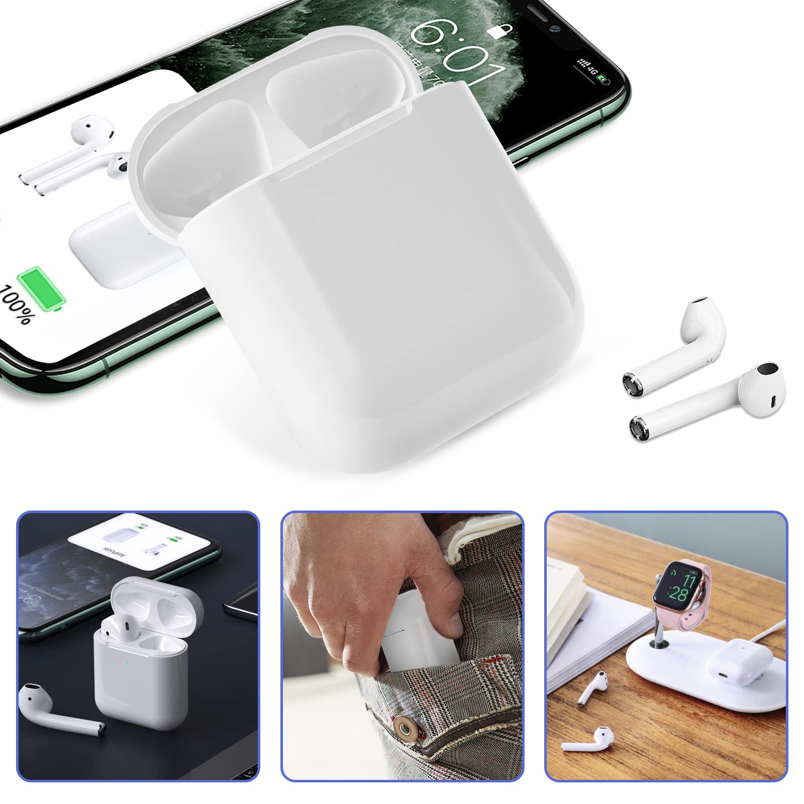 Wireless Charging Case for Air pod 1/2, Charger Case Replacement with Sync Button and Built-in 450 mAH Battery, No Earbuds Include