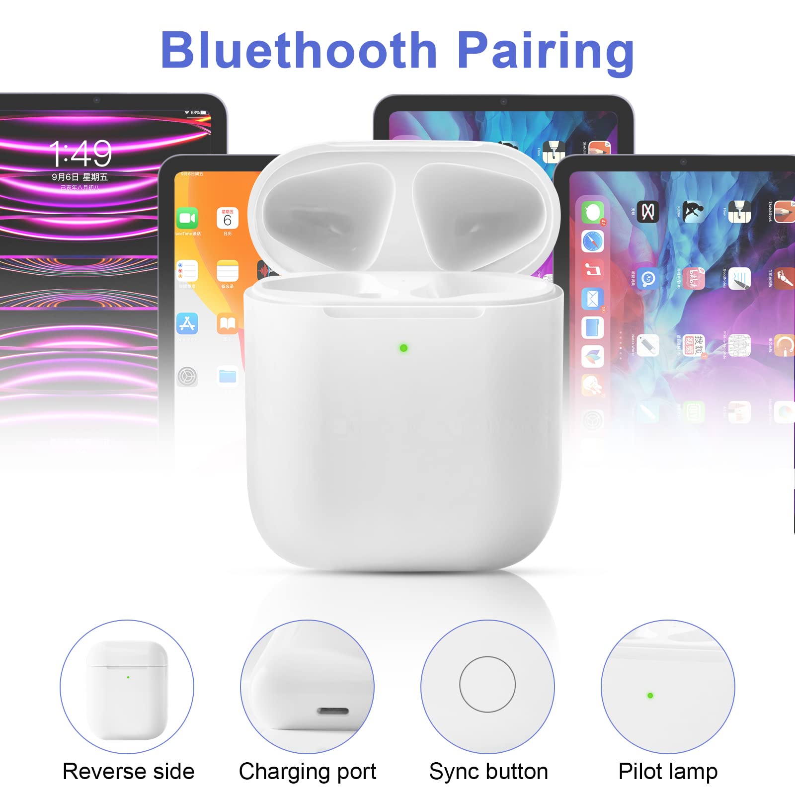 Wireless Charging Case for Air pod 1/2, Charger Case Replacement with Sync Button and Built-in 450 mAH Battery, No Earbuds Include