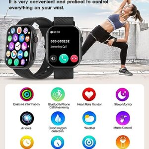 BYBUKCKR Smart Watch for Men Women (Answer/Make Call), 2" Smartwatch for Android Phones and iPhone Compatible, IP68 Waterproof Fitness Watch with Heart Rate Monitor Blood Oxygen Sleep Tracker, Black