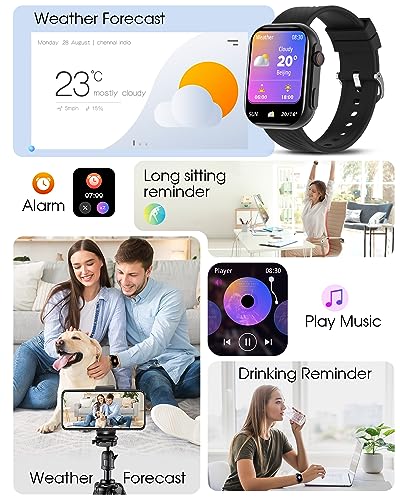 BYBUKCKR Smart Watch for Men Women (Answer/Make Call), 2" Smartwatch for Android Phones and iPhone Compatible, IP68 Waterproof Fitness Watch with Heart Rate Monitor Blood Oxygen Sleep Tracker, Black