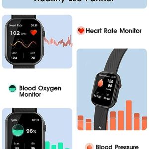 BYBUKCKR Smart Watch for Men Women (Answer/Make Call), 2" Smartwatch for Android Phones and iPhone Compatible, IP68 Waterproof Fitness Watch with Heart Rate Monitor Blood Oxygen Sleep Tracker, Black