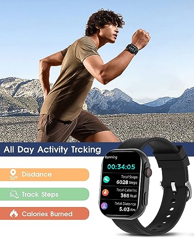 BYBUKCKR Smart Watch for Men Women (Answer/Make Call), 2" Smartwatch for Android Phones and iPhone Compatible, IP68 Waterproof Fitness Watch with Heart Rate Monitor Blood Oxygen Sleep Tracker, Black