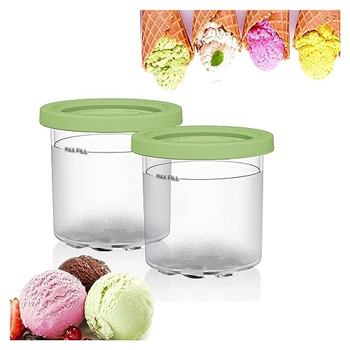 VRINO 2/4/6PCS Creami Pints and Lids, for Ninja Creami Deluxe,16 OZ Creami Pint Containers Airtight,Reusable Compatible NC301 NC300 NC299AMZ Series Ice Cream Maker,Green-2PCS