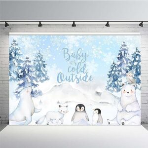 mehofond 7x5ft winter baby shower backdrop baby it's cold outside background blue watercolor artic animals penguin baby shower party banner decorations photo booth props