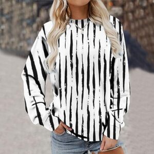 LAWOR Lightweight Sweaters For Women 2023 2024 Sudadera floral para mujer Moda Color Block Estampado a rayas Jersey Tela Otoño Primavera Camisa Invierno Clothes F2-White X-Large