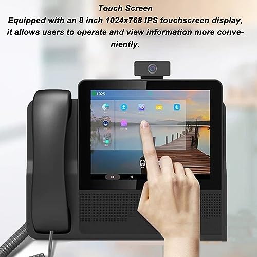 Smart Video IP Phone for Android, WiFiBluetooth VoIP Landline Telephone with 8inch 1024x768 IPS Touch Screen, 2MP Camera Video HD Call for Business Home Desktop