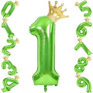 40 inch green number foil balloons with detachable gold crown,large size number 1 mylar helium balloons for 1st birthday party wedding anniversary celebration decoration supplies (1)