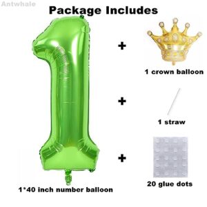 40 Inch Green Number Foil Balloons With Detachable Gold Crown,Large Size Number 1 Mylar Helium Balloons For 1st Birthday Party Wedding Anniversary Celebration Decoration Supplies (1)