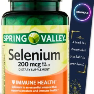 Selenium Immune Health Dietary Supplement Tablets Spring Valley, 200 mcg, 100 Count and Bookmark Gift of YOLOMOLO