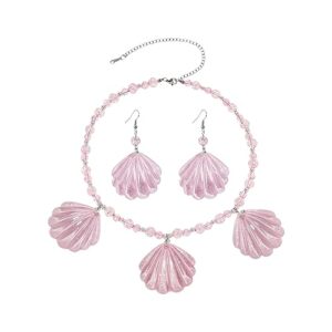 qiuseadu pink seashell necklace earrings set girls costume dress up accessories jewelry for girls women