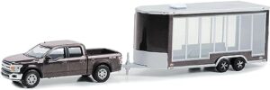 2020 f-150 lariat 4x4 pickup truck stone gray metallic with glass display trailer hitch & tow series 28 1/64 diecast model car by greenlight 32280d
