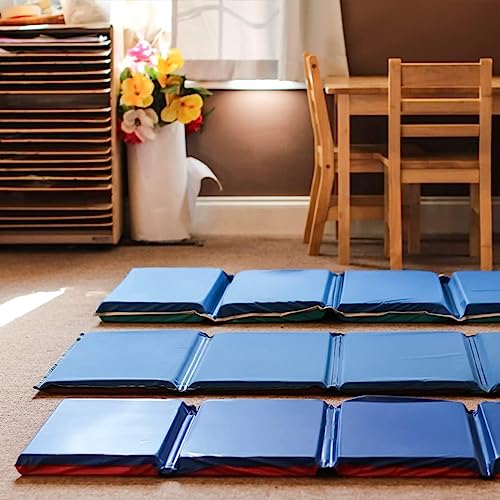 CASE-12 Pack KinderMat, 1" Thick, 4-Section Rest Mat, 45" x 19" x 1", Red/Blue with Grey BINDING-Case-12-500110