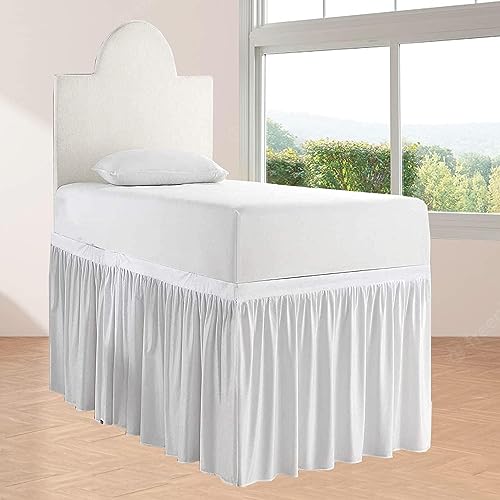 Full XL 30" Inch Drop Long Dorm Bed Skirt, Ruffled Pattern College Dorm Room Bed Skirts, Split Corner, Easy Care, No Wrinkle Microfiber Bed Skirt