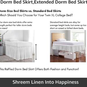 Full XL 30" Inch Drop Long Dorm Bed Skirt, Ruffled Pattern College Dorm Room Bed Skirts, Split Corner, Easy Care, No Wrinkle Microfiber Bed Skirt