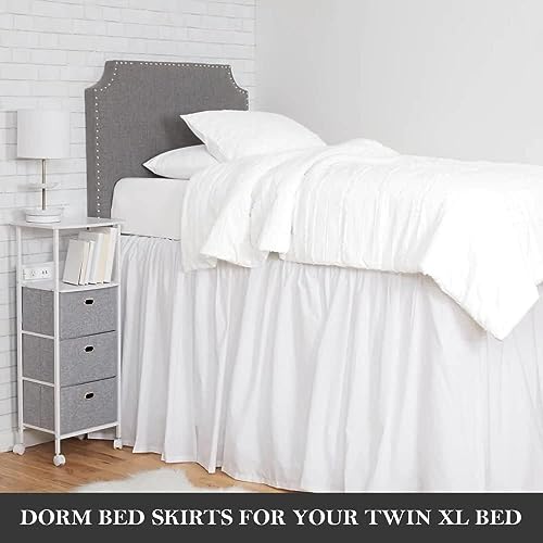 Full XL 30" Inch Drop Long Dorm Bed Skirt, Ruffled Pattern College Dorm Room Bed Skirts, Split Corner, Easy Care, No Wrinkle Microfiber Bed Skirt