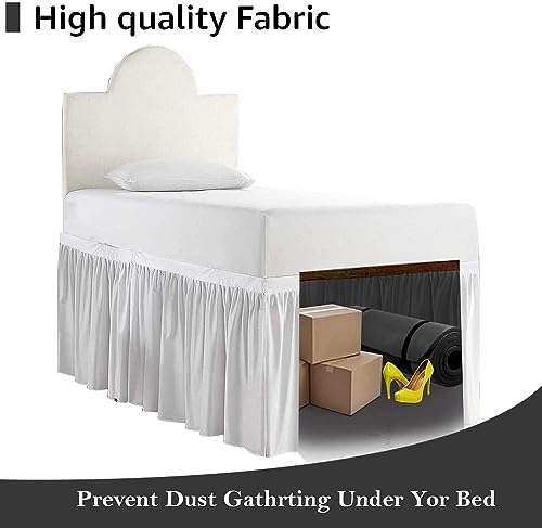 Full XL 30" Inch Drop Long Dorm Bed Skirt, Ruffled Pattern College Dorm Room Bed Skirts, Split Corner, Easy Care, No Wrinkle Microfiber Bed Skirt