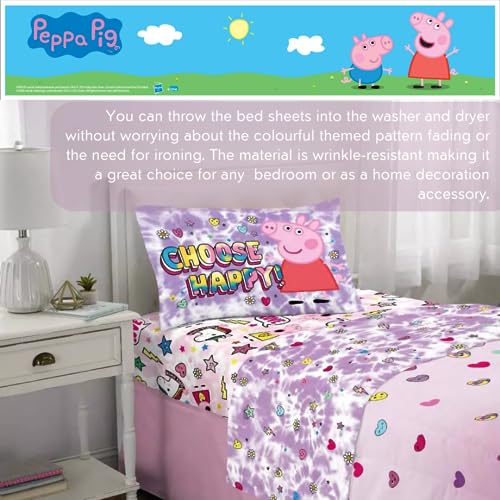 Franco Peppa Pig Pink Heart Kids Bedding Super Soft Microfiber Sheet Set, Twin, (Official Licensed Product)