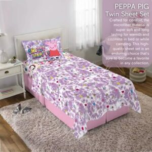Franco Peppa Pig Pink Heart Kids Bedding Super Soft Microfiber Sheet Set, Twin, (Official Licensed Product)