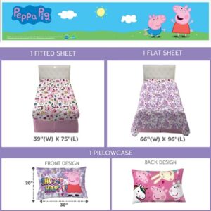 Franco Peppa Pig Pink Heart Kids Bedding Super Soft Microfiber Sheet Set, Twin, (Official Licensed Product)