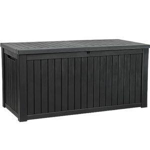 yitahome 180 gallon large outdoor storage xl deck box w/divider for patio furniture,outdoor cushions, garden tools, sports equipment and pool supplies, waterproof, resin, lockable, black