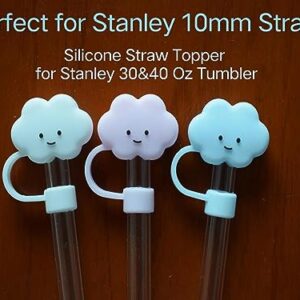 3 Pack Straw Covers Cap for Stanley Cup Accessories, 10mm Cute Silicone Straw Topper for Stanley 30&40 Oz Tumbler, Reusable Drinking Straw Tips Lids for 10mm Straws, Dust-Proof Straw Protectors