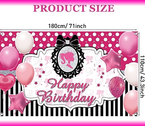 Pink Girl Birthday Party Backdrop Banner Princess Themed Backdrop Doll Head Photo Frame Glamour Girl Photography Background Pink Girls Birthday Party Decorations Photo Props Girl Party Favor