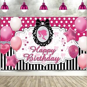 pink girl birthday party backdrop banner princess themed backdrop doll head photo frame glamour girl photography background pink girls birthday party decorations photo props girl party favor