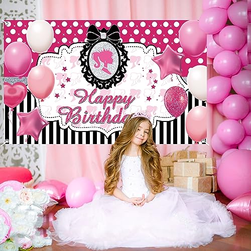 Pink Girl Birthday Party Backdrop Banner Princess Themed Backdrop Doll Head Photo Frame Glamour Girl Photography Background Pink Girls Birthday Party Decorations Photo Props Girl Party Favor