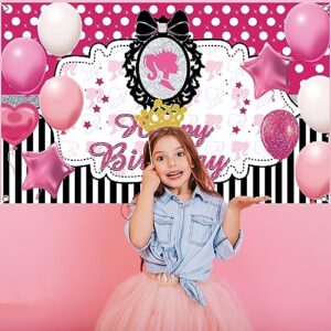 Pink Girl Birthday Party Backdrop Banner Princess Themed Backdrop Doll Head Photo Frame Glamour Girl Photography Background Pink Girls Birthday Party Decorations Photo Props Girl Party Favor