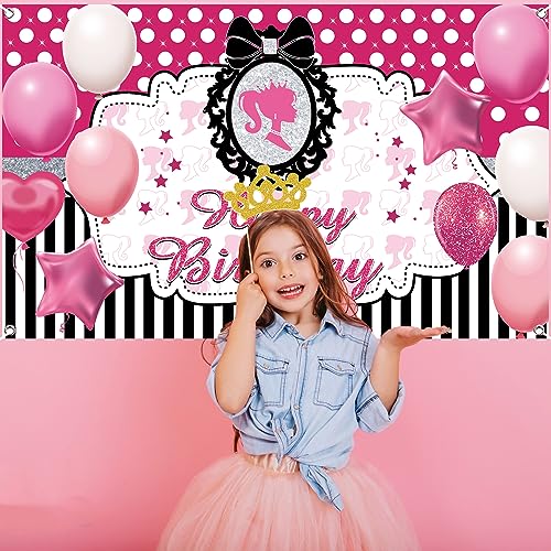 Pink Girl Birthday Party Backdrop Banner Princess Themed Backdrop Doll Head Photo Frame Glamour Girl Photography Background Pink Girls Birthday Party Decorations Photo Props Girl Party Favor