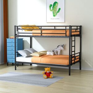 oudiec bunk bed twin over twin size with guardrail and ladder,sturdy steel bedframe for dorm,bedroom,guest room,no box spring needed, black