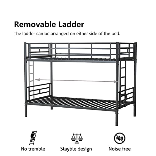 Oudiec Bunk Bed Twin Over Twin Size with Guardrail and Ladder,Sturdy Steel Bedframe for Dorm,Bedroom,Guest Room,No Box Spring Needed, Black