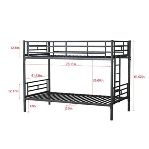 Oudiec Bunk Bed Twin Over Twin Size with Guardrail and Ladder,Sturdy Steel Bedframe for Dorm,Bedroom,Guest Room,No Box Spring Needed, Black