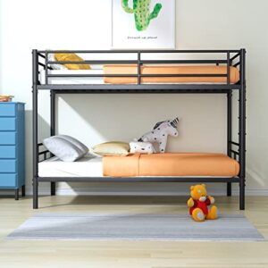 Oudiec Bunk Bed Twin Over Twin Size with Guardrail and Ladder,Sturdy Steel Bedframe for Dorm,Bedroom,Guest Room,No Box Spring Needed, Black