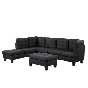 casa andrea milano modern sectional sofa l shaped couch with reversible chaise & ottoman, large living room furniture, black