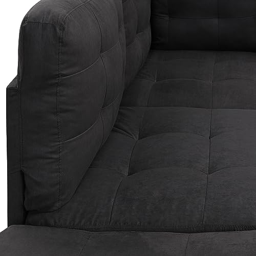 Casa Andrea Milano Modern Sectional Sofa L Shaped Couch with Reversible Chaise & Ottoman, Large Living Room Furniture, Black