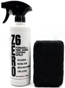 zero six - sio2 ceramic tire shine coating spray w applicator- long lasting uv protection-no sling | restores rubber, plastic, & vinyl | water-based. natural shine